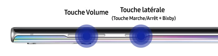 Image displaying the Volume key and Side key on the left side of Note10 device