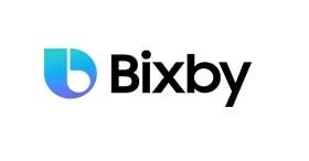 Three logos about QLED's voice assistant which are Bixby
