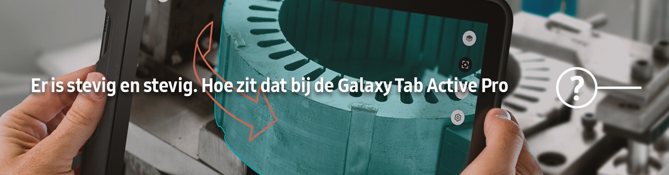 Person holding the galaxy tab active pro while scanning equipment