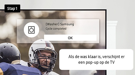 1. Als de was klaar is, verschijnt er een pop-up op de TV