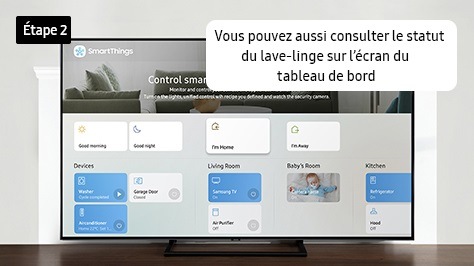 2. Vous pouvez aussi consulter le statut du lave-linge sur l’écran du tableau de bord