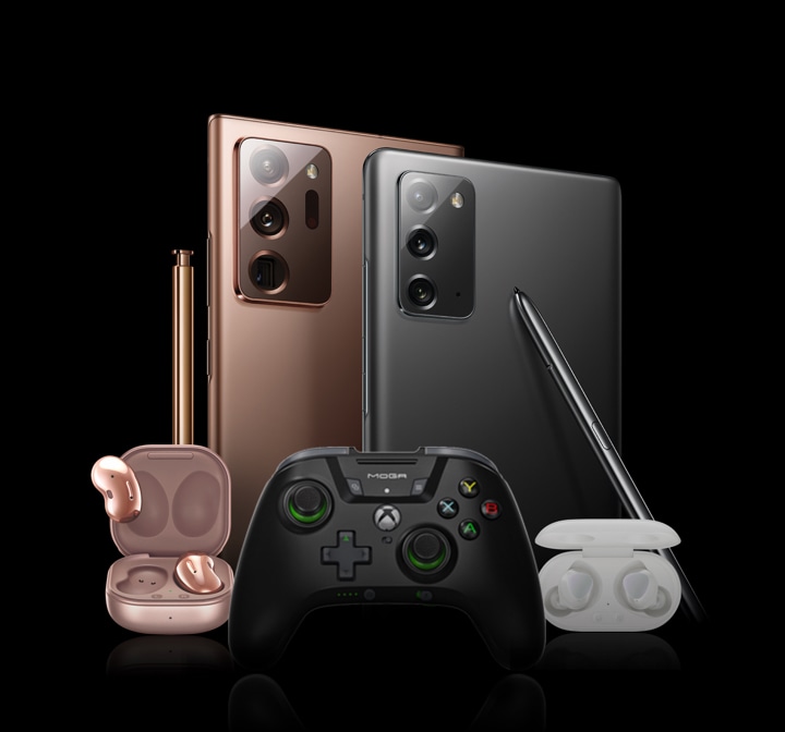 A Galaxy Note20 and a Galaxy Note20 Ultra with a game pack and a music pack