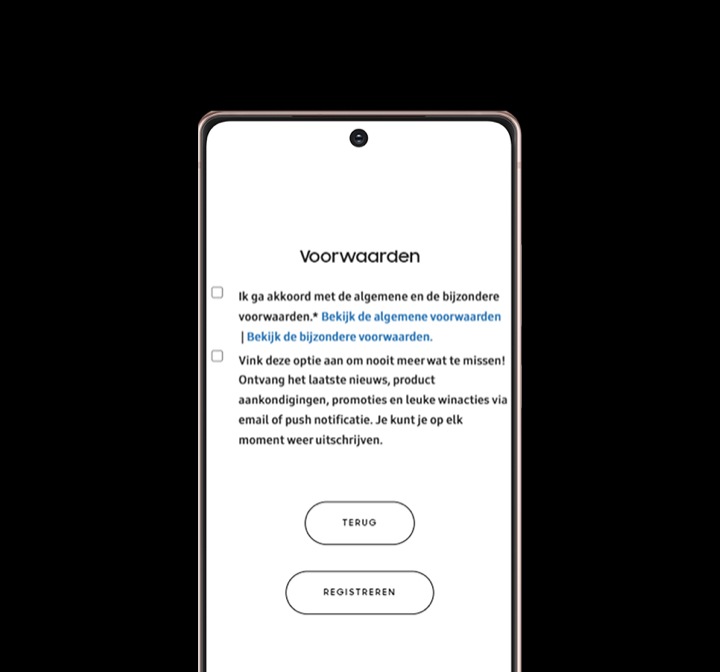 A Galaxy Note20 with a screenshot from the Samsung Members app