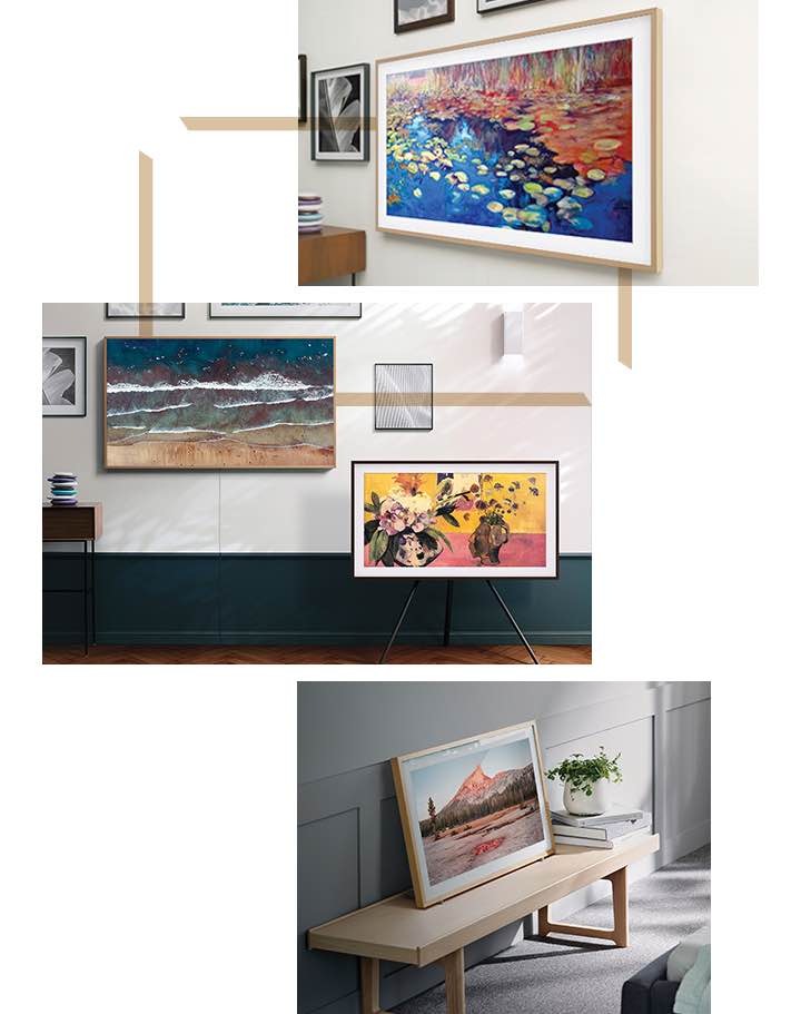 The Frame est présenté de différentes manières avec plusieurs cadres de couleur et sa collection d'art à l'écran.