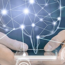 White dots connected by lines above a smartphone