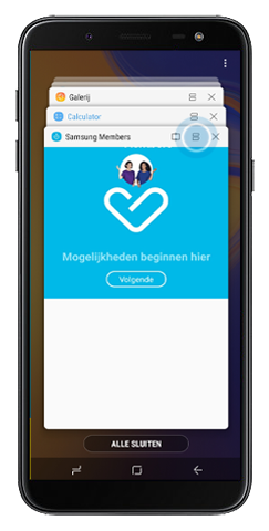 Kies de app die u in het bovenste venster wilt weergeven