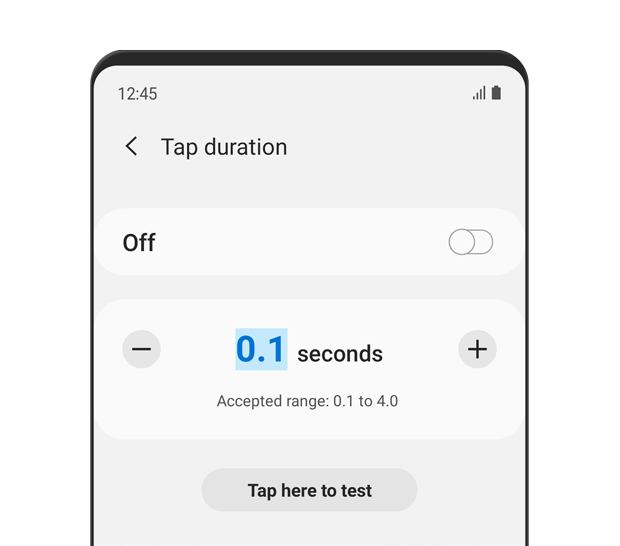 Tap duration is turned 'off'. Set how long an interaction must be held to be recognised as a tap.