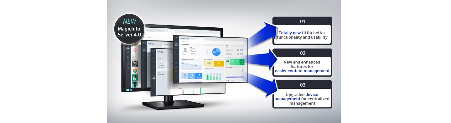 Manage displays and content powerfully with the visually and technically overhauled new MagicInfo™ 4.0
