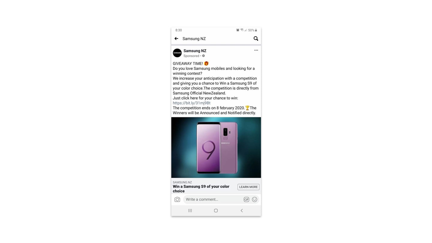 Fake post on Facebook - win an S9 Fake post on Facebook - win an S9