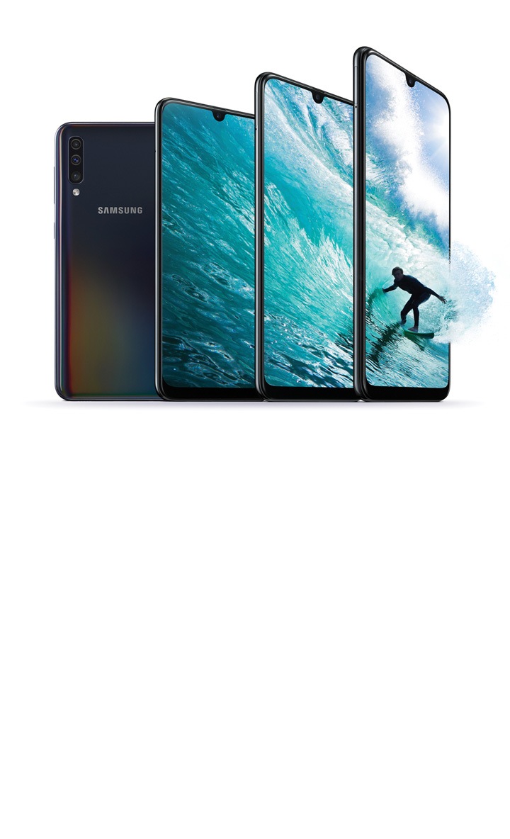 A Series devices with an image of a surfer across their screens.