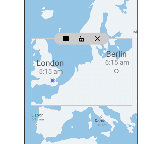 The Magnifier window is being used to look over London and Berlin on a world map.
