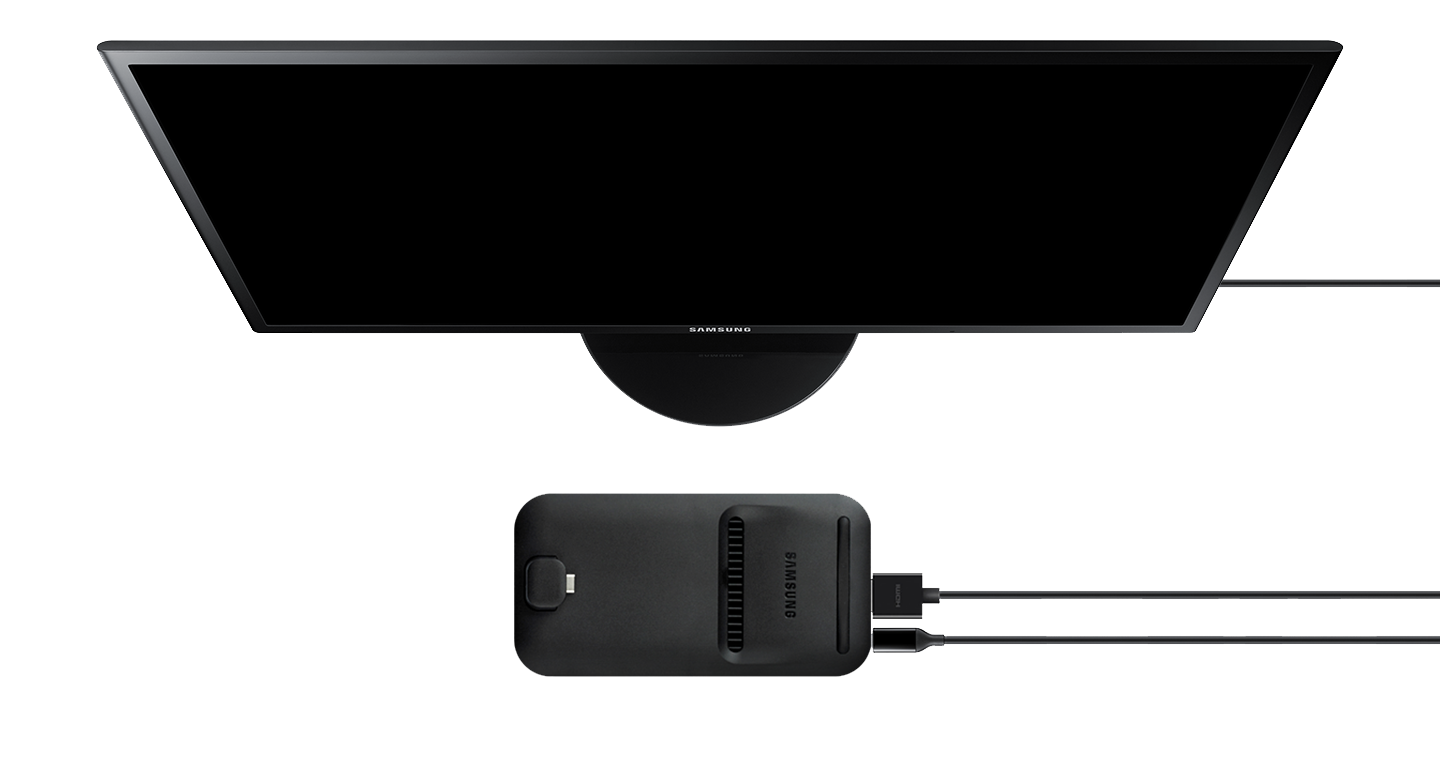 Galaxy S9 or S9+ with a spreadsheet on-screen sliding onto Samsung DeX Pad in front of a Samsung monitor