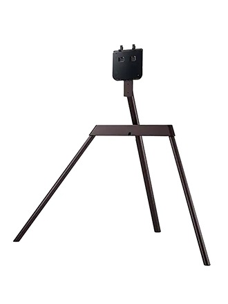 An image highlighting Samsung TV Accessory - Studio Stand by showcasing a QLED TV with a studio stand installed