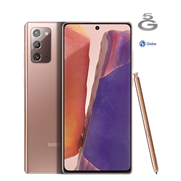 Front and back views of the Galaxy Note20 5G Mystic Bronze