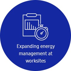 Ikona przedstawiająca rosnące zarządzanie energią w obiektach Samsung