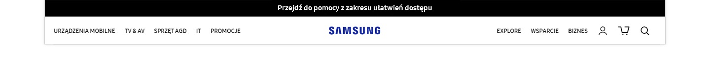 Obraz przedstawiający czarny pasek „Przejdź do pomocy z zakresu ułatwień dostępu” jest wyświetlany nad logo SAMSUNG na pasku GNB po naciśnięciu klawisza TAB na stronie samsung.com.