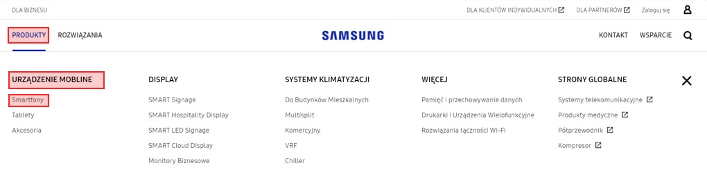 Wyszukiwanie pozycji podmenu na globalnym pasku nawigacyjnym