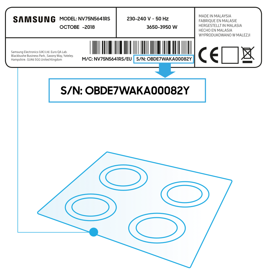 Tabliczka znamionowa płyty ceramicznej Samsung znajduje się na jej spodzie