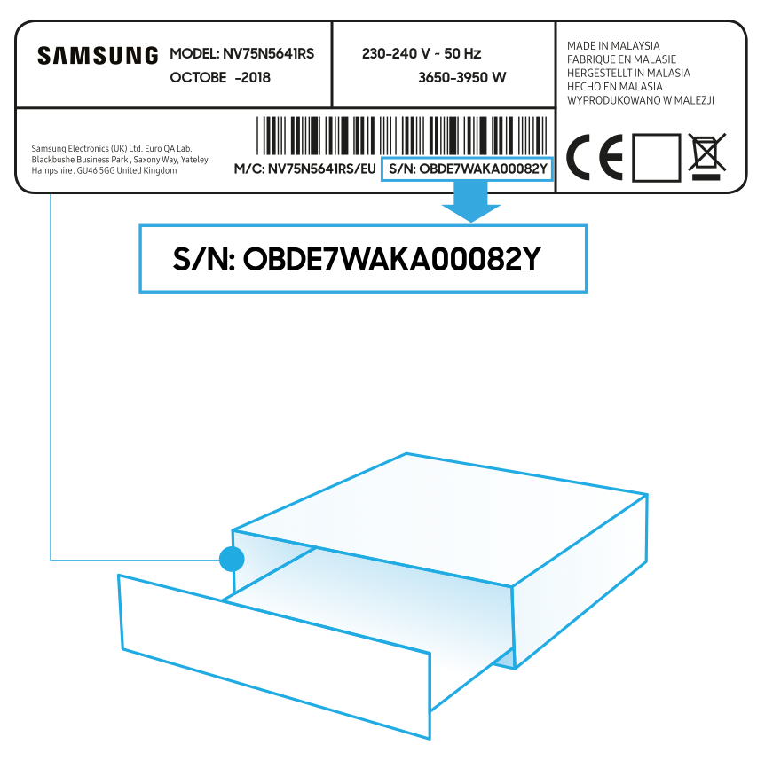 Tabliczka znamionowa szuflad podgrzewających Samsung znajduje się w ich wnętrzu
