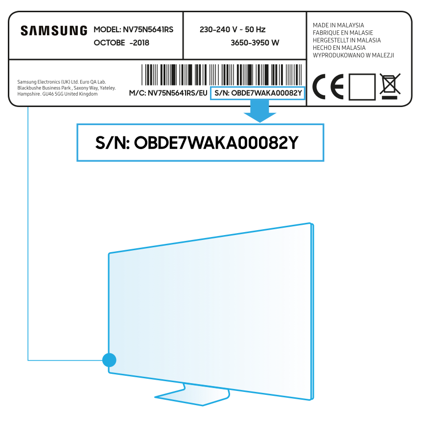 Tabliczka znamionowa telewizorów QLED Samsung znajduje się z tyłu telewizora