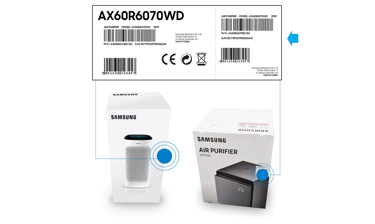 Kod seryjny, niezbędny do wypełnienia zgłoszenia promocji Samsung, znajdziesz na opakowaniu Twojego oczyszczacza powietrza Samsung
