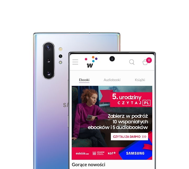 Aby skorzystać z promocji Samsung i czytaj.pl pobierz aplikację Woblink na swój smartfon Samsung Galaxy lub tablet