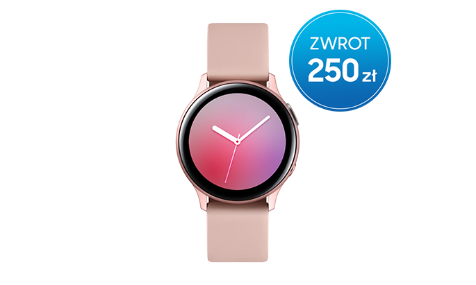Różowy Galaxy Watch Active2 40 mm z aluminiową tarczą w promocji Samsung - kup smartwach w dniach 9-31.12.2019 i odbierz 250 zł