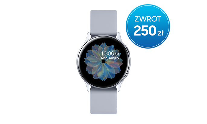 Szary Galaxy Watch Active2 ze srebrną aluminiową tarczą 40 mm teraz w promocji Samsung - kup i odbierz 250 zł zwrotu