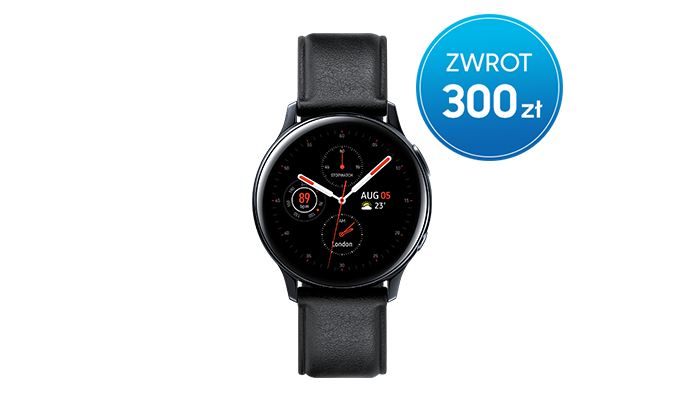 Wybierz smartwatch w promocji - kup czarny smartwatch Samsung Galaxy Watch Active2 40 mm ze stali nierdzewnej i zyskaj 300 zł