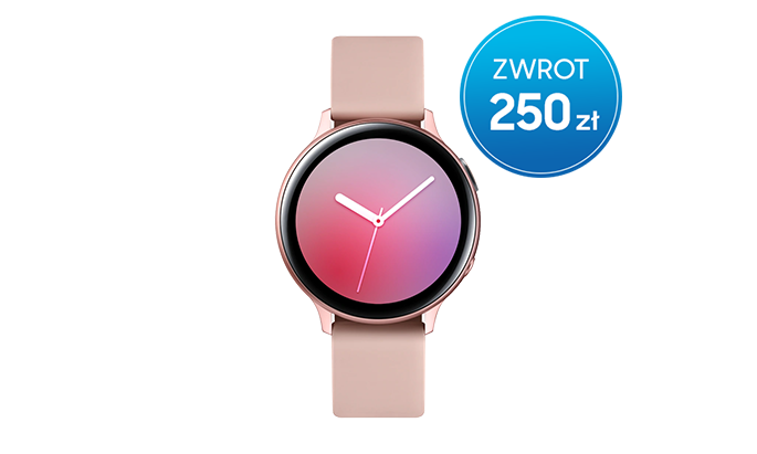 W dniach 9-31.12.2019 kup różowy Samsung Galaxy Watch Active2 44 mm z aluminium i odbierz 250 zł w gotówce