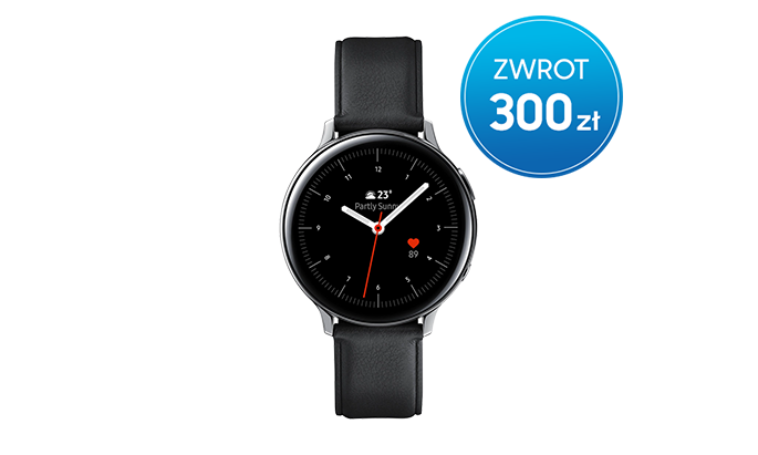 Odbierz do 300 zł zwrotu w gotówce w promocji Samsung - kup czarny Galaxy Watch Active2 44 mm ze stali nierdzewnej