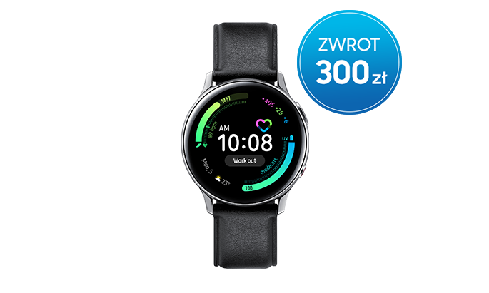 Odbierz do 300 zł zwrotu w gotówce w promocji Samsung - kup czarny Galaxy Watch Active2 44 mm ze stali nierdzewnej