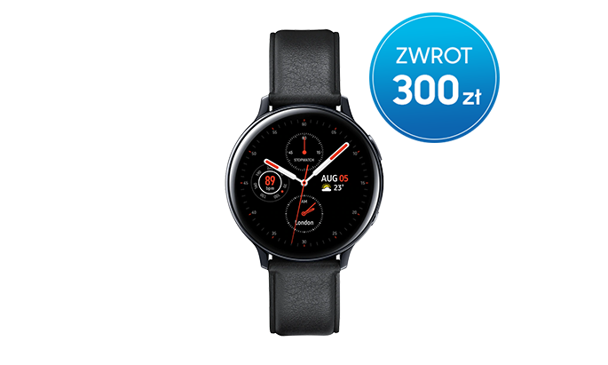 Odbierz do 300 zł zwrotu w gotówce w promocji Samsung - kup czarny Galaxy Watch Active2 44 mm ze stali nierdzewnej