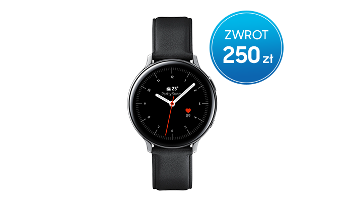 Czarny Smartwatch Samsung Galaxy Watch Active2 44 mm ze stali nierdzewnej ze srebrną kopertą - zarejestruj zakup i odbierz 250 zł w gotówce w promocji Samsung Premia