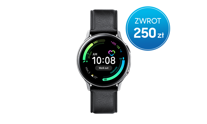 Wybierz smartwatche w promocji Samsung - kup Samsung Galaxy Watch Active2 LTE 44 mm ze stali nierdzewnej w kolorze czarnym ze srebrną kopertą i odbierz zwrot gotówki do 250 zł
