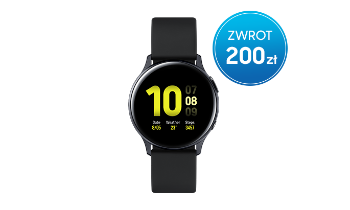 Samsung Premia - odbierz zwrot 200 zł za zakup smartwatcha Galaxy Watch Active2 40 mm z aluminium z czarnym paskiem i czarną kopertą