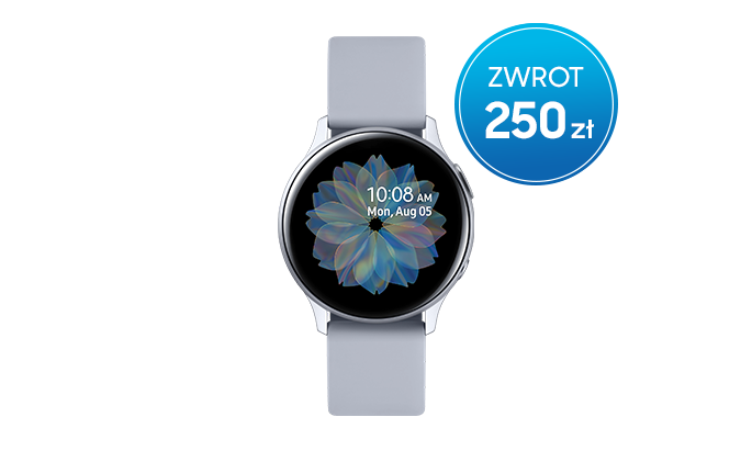 Zwrot gotówki 250 zł - kup smartwatch Samsung Galaxy Watch Active2 40 mm z aluminium z szarym paskiem i srebrną kopertą
