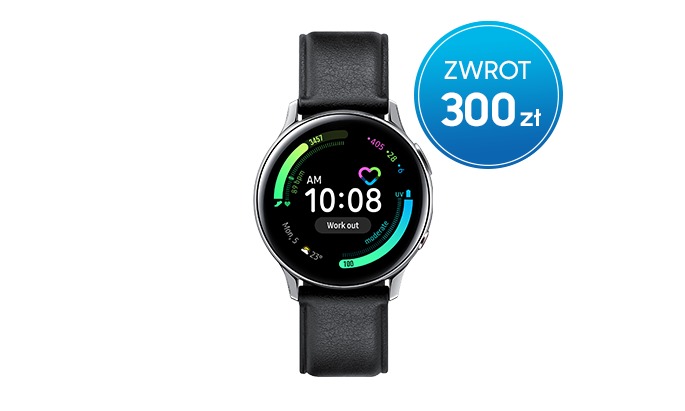 Wybierz smartwatche w promocji Samsung - kup Samsung Galaxy Watch Active2 LTE 44 mm ze stali nierdzewnej w kolorze czarnym ze srebrną kopertą i odbierz zwrot gotówki do 300 zł