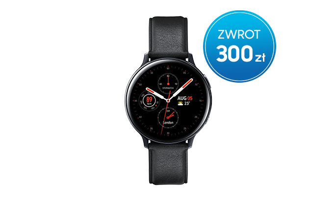 Wybierz smartwatche w promocji Samsung - kup Samsung Galaxy Watch Active2 LTE 44 mm ze stali nierdzewnej w kolorze czarnym ze srebrną kopertą i odbierz zwrot gotówki do 300 zł