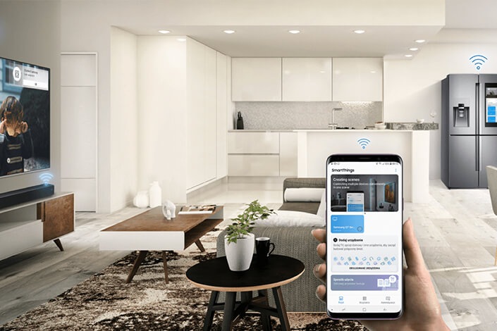 Dzięki SmartThings uzyskasz dostęp do wszystkich inteligentnych urządzeń z jednego miejsca np. z poziomu smartfona