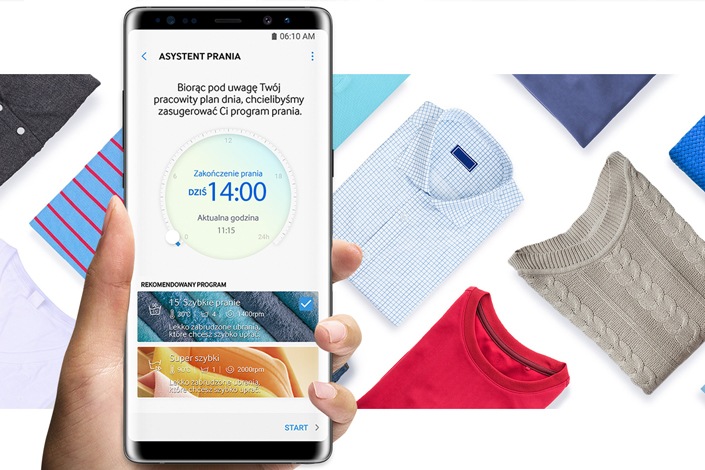 Asystent prania pozwoli Ci ustawić godzinę zakończenia prania i wskaże optymalny program Twojej pralki Samsung QuickDrive