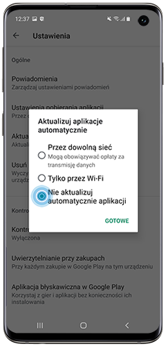 Wybierz “Nie aktualizuj automatycznie aplikacji”.