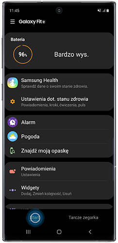 Dotknij Strona domowa w aplikacji Galaxy Wearables na smartfonie Galaxy