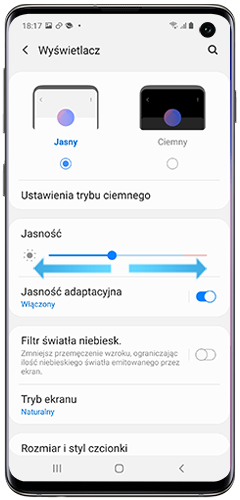 Przesuń suwak w lewo lub prawo, żeby wybrać odpowiednią jasność
