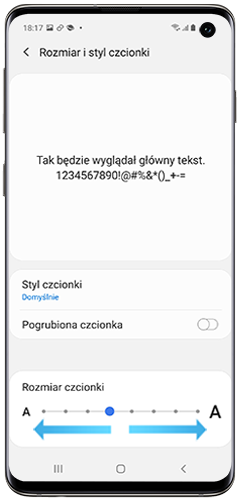 Przesuń suwak, żeby wybrać odpowiedni rozmiar czcionki