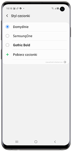 Dotknij styl czcionki, żeby wybrac odpowiedni styl czcionki
