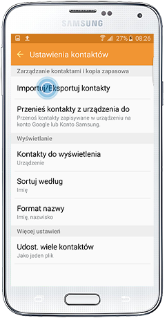 Importuj Eksportuj kontakty