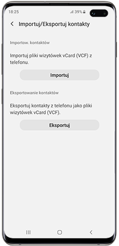 Dotknij importuj lub eksportuj kontakty