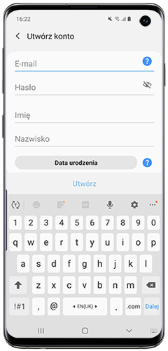 Wprowadź wymagane informacje, żeby zarejestrować konto