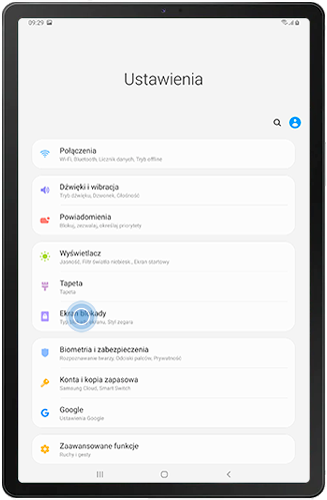 Otwórz ustawienia na Galaxy Tab